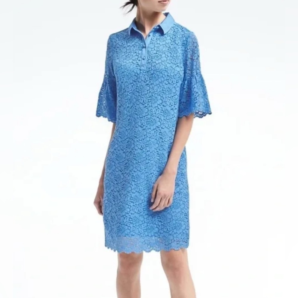 banana republic xxs petite blue lace midi dress